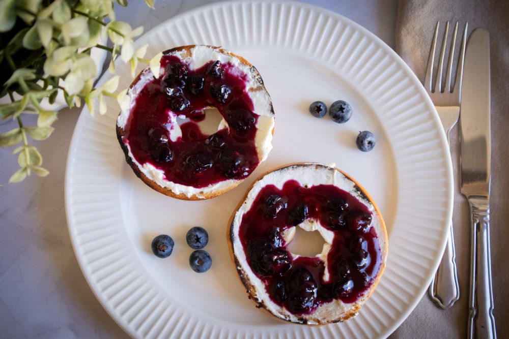 Creamy Blueberry Toasted Bagel