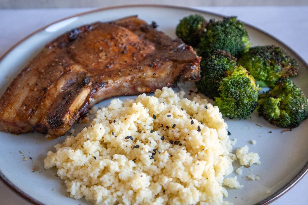 Glazed Pork Chop with Couscous & Broccoli